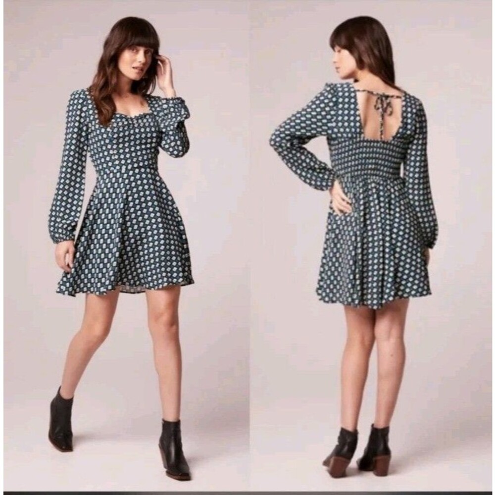 NWT Band Of The Free Women Genevieve Black Teal Mini Dress Diamond Sz MEDIUM